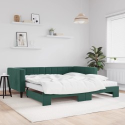 Lit de jour et gigogne et matelas vert foncé 100x200 cm velours 