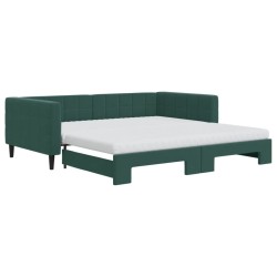 Lit de jour et gigogne et matelas vert foncé 100x200 cm velours 