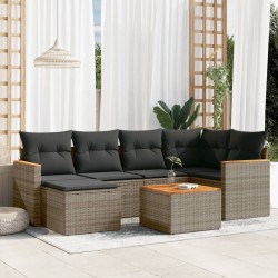 Salon de jardin avec coussins 7 pcs gris résine tressée 