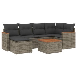 Salon de jardin avec coussins 7 pcs gris résine tressée 