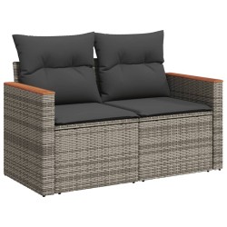 Salon de jardin avec coussins 7 pcs gris résine tressée 