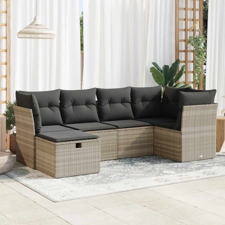 Salon de jardin 6 pcs avec coussins gris clair résine tressée 