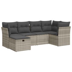 Salon de jardin 6 pcs avec coussins gris clair résine tressée 