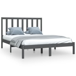 Cadre de lit sans matelas gris bois massif de pin 135x190 cm 