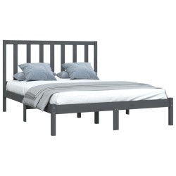 Cadre de lit sans matelas gris bois massif de pin 135x190 cm 