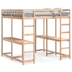 Lit superposé et bureau et échelle 180x200cm bois de pin massif 