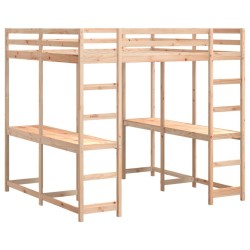 Lit superposé et bureau et échelle 180x200cm bois de pin massif 