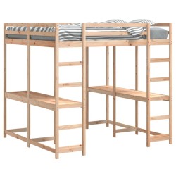 Lit superposé et bureau et échelle 180x200cm bois de pin massif 