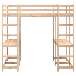 Lit superposé et bureau et échelle 180x200cm bois de pin massif 