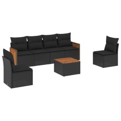 Salon de jardin 7 pcs avec coussins noir résine tressée 