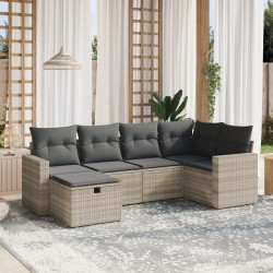 Salon de jardin 6 pcs avec coussins gris clair résine tressée 