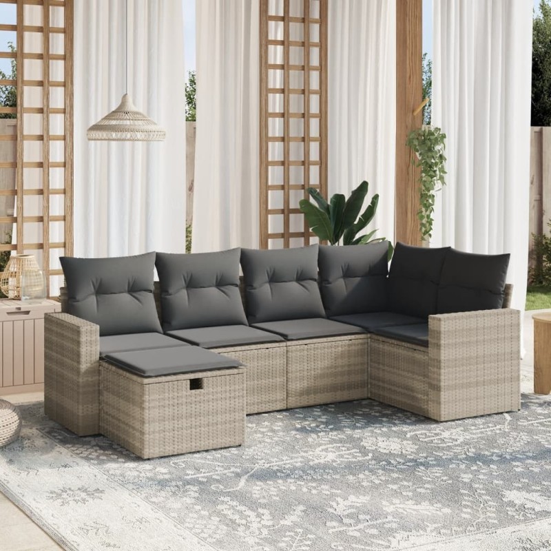 Salon de jardin 6 pcs avec coussins gris clair résine tressée 