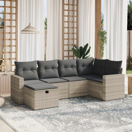 Salon de jardin 6 pcs avec coussins gris clair résine tressée 