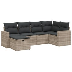 Salon de jardin 6 pcs avec coussins gris clair résine tressée 