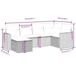 Salon de jardin 6 pcs avec coussins gris clair résine tressée 