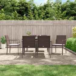 Ensemble à manger de jardin 7 pcs coussins résine tressée acier 