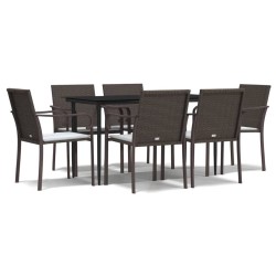 Ensemble à manger de jardin 7 pcs coussins résine tressée acier 