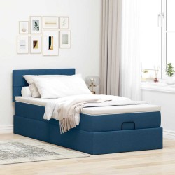 Cadre de lit ottoman avec matelas bleu 80x200 cm tissu 