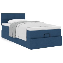 Cadre de lit ottoman avec matelas bleu 80x200 cm tissu 