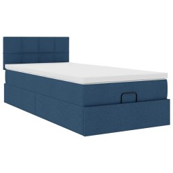 Cadre de lit ottoman avec matelas bleu 80x200 cm tissu 