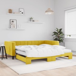 Lit de jour avec gigogne et matelas jaune 100x200 cm velours 