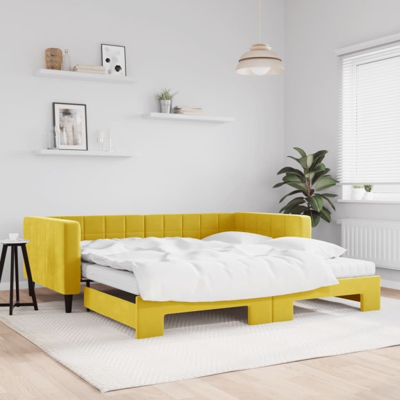 Lit de jour avec gigogne et matelas jaune 100x200 cm velours 