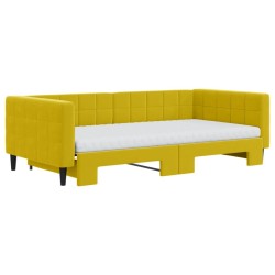 Lit de jour avec gigogne et matelas jaune 100x200 cm velours 