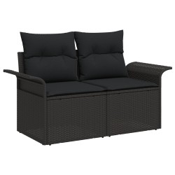 Ensemble de 5 Canapés de Jardin avec Coussins Noir Poly Rotin, Canapé de Jardin 2 Places avec Rangement et Coussins Noir Poly Ro