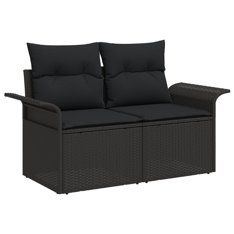 Ensemble de 5 Canapés de Jardin avec Coussins Noir Poly Rotin, Canapé de Jardin 2 Places avec Rangement et Coussins Noir Poly Ro