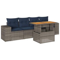 Salon de jardin 5 pcs avec coussins gris résine tressée 