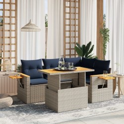 Salon de jardin 5 pcs avec coussins gris résine tressée 