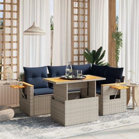 Salon de jardin 5 pcs avec coussins gris résine tressée 