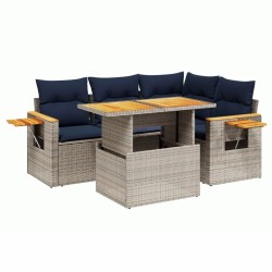 Salon de jardin 5 pcs avec coussins gris résine tressée 