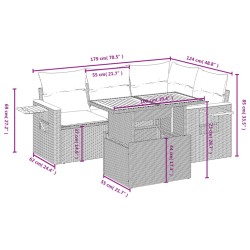Salon de jardin 5 pcs avec coussins gris résine tressée 