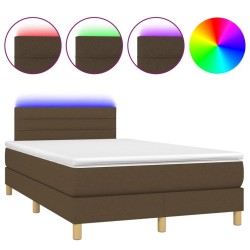 Sommier à lattes de lit matelas et LED Marron foncé 120x200 cm 