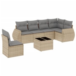 Salon de jardin avec coussins 7 pcs beige résine tressée 