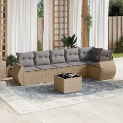 Salon de jardin avec coussins 7 pcs beige résine tressée 