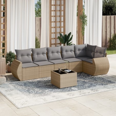Salon de jardin avec coussins 7 pcs beige résine tressée 