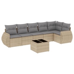 Salon de jardin avec coussins 7 pcs beige résine tressée 