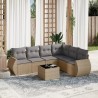 Salon de jardin avec coussins 7 pcs beige résine tressée 