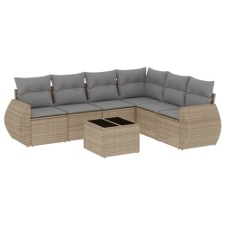 Salon de jardin avec coussins 7 pcs beige résine tressée 