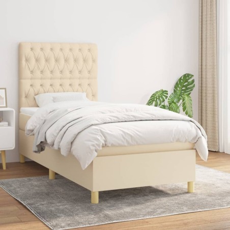 Sommier à lattes de lit et matelas Crème 90x190 cm Tissu 