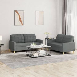 Ensemble de canapés 2 pcs avec coussins Gris foncé Tissu 