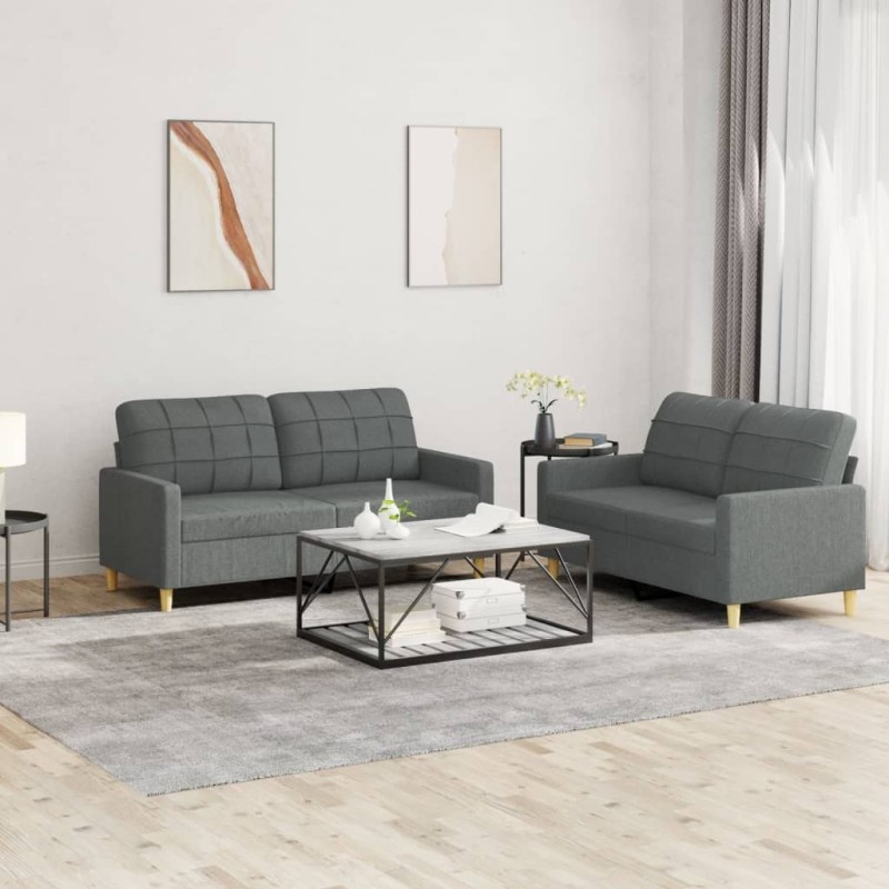 Ensemble de canapés 2 pcs avec coussins Gris foncé Tissu 