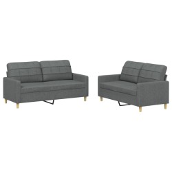 Ensemble de canapés 2 pcs avec coussins Gris foncé Tissu 