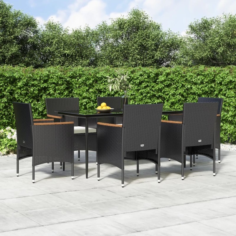 Ensemble à manger de jardin avec coussins 7 pcs Noir 
