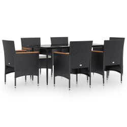 Ensemble à manger de jardin avec coussins 7 pcs Noir 