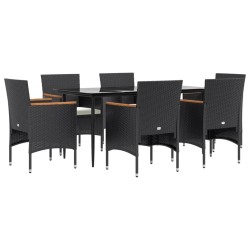 Ensemble à manger de jardin avec coussins 7 pcs Noir 