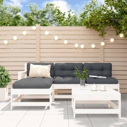 Salon de jardin 5 pcs avec coussins blanc bois massif 