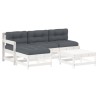 Salon de jardin 5 pcs avec coussins blanc bois massif 